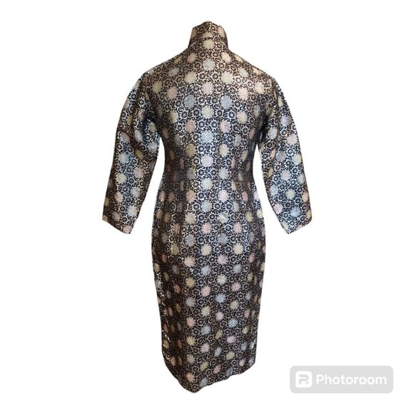 Vintage Multicolored Metallic Asian Cheongsam Jacquard Dress - Picture 3 of 7